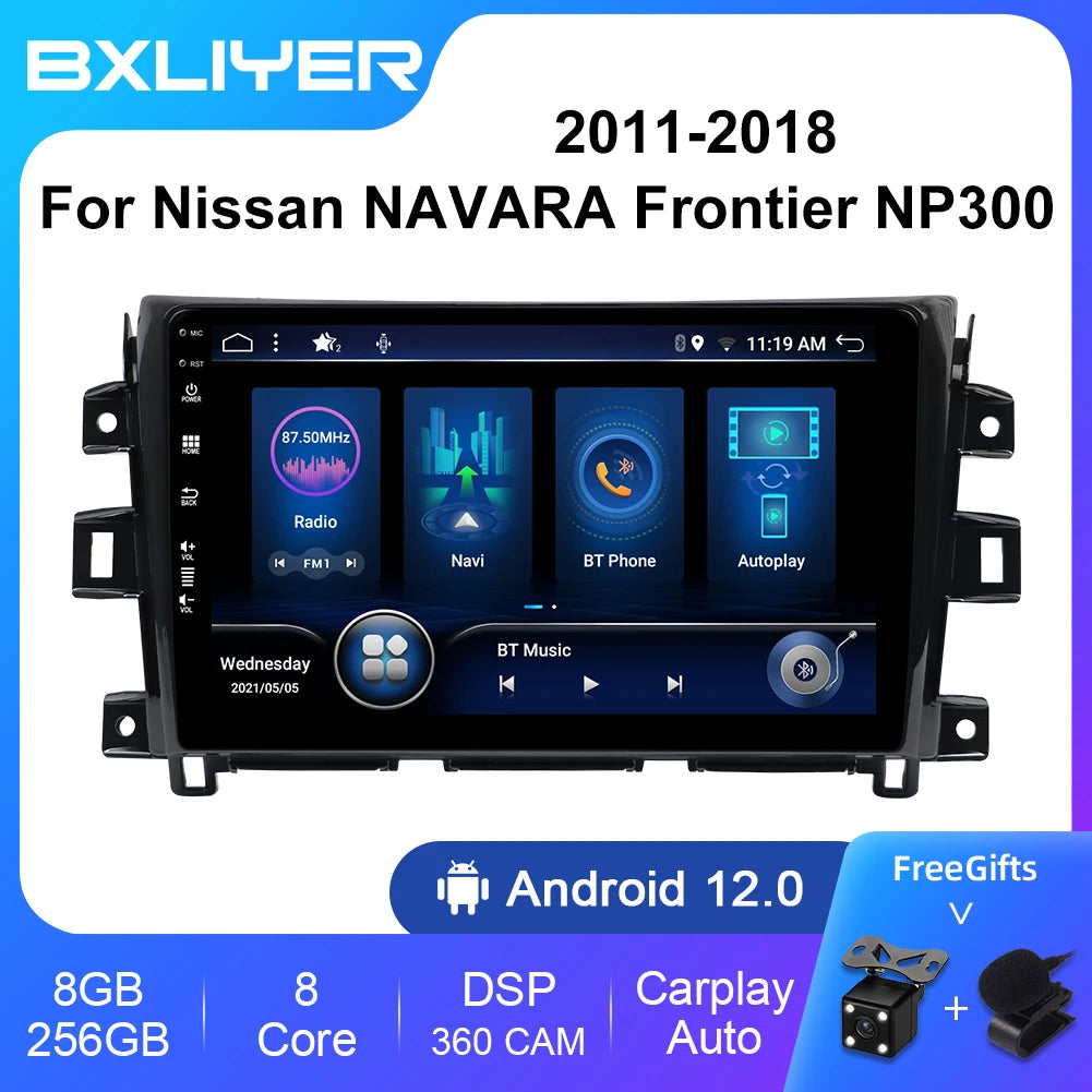 Android 12 Car play Radio For 2011-2018Nissan NAVARA Frontier NP300  Stereo Multimedia Video Player GPS 360 Camera