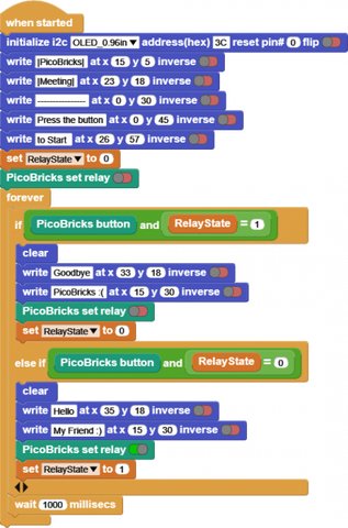 MicroBlocks of PicoBricks Greeting