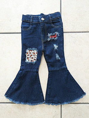 Leopard Patched Bell Bottom Jeans Pant - Two Sisters and a Pocketbook 