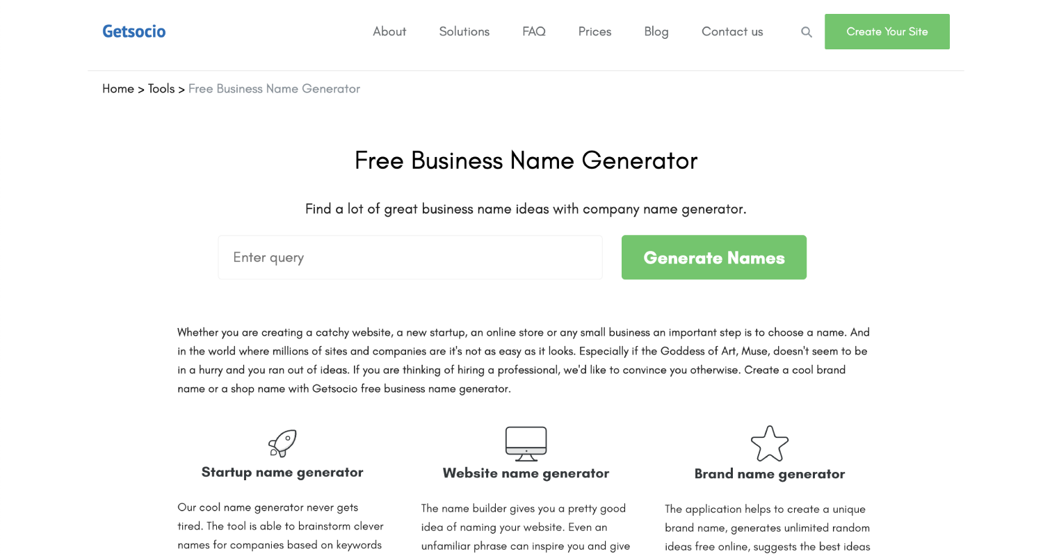 Business Name Generator - Getsocio