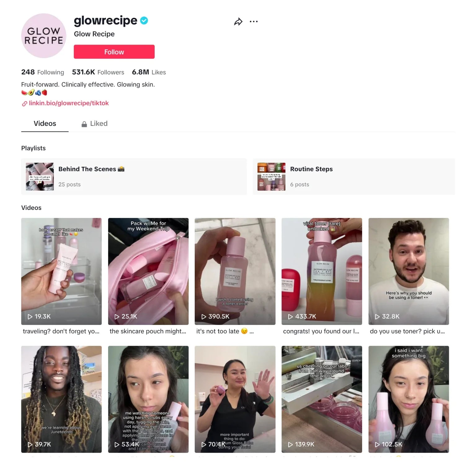 Glow Recipe의 Instagram 프로필 스크린샷