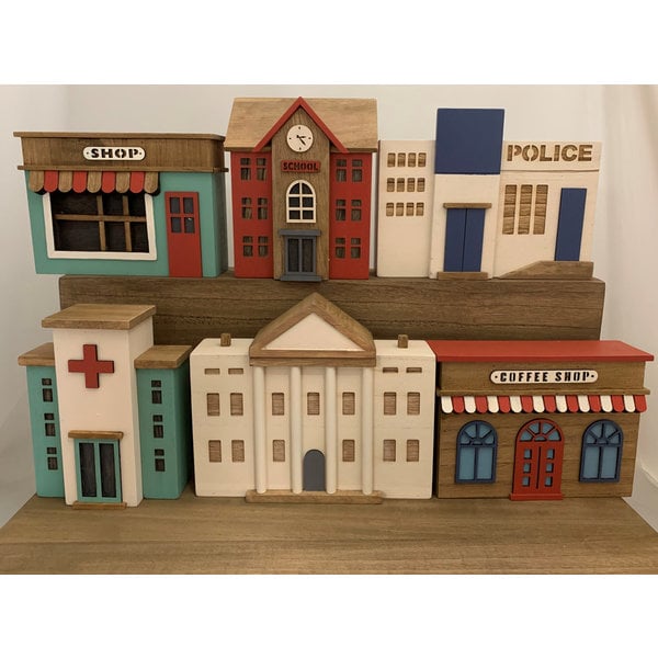 Papoose Toys Papoose Toys Town Buildings Set/6pc