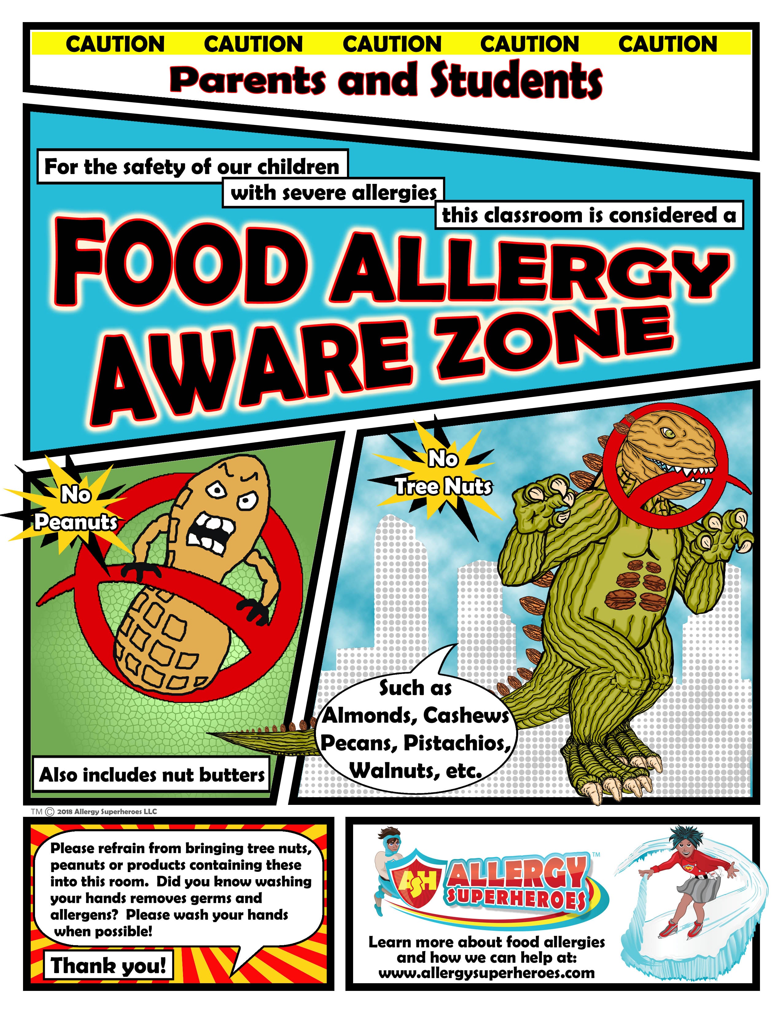 Food Allergy Aware Zone No Nuts Poster – Allergy Superheroes