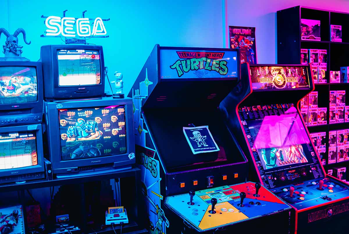 Neon Arcade Room with Cabinets