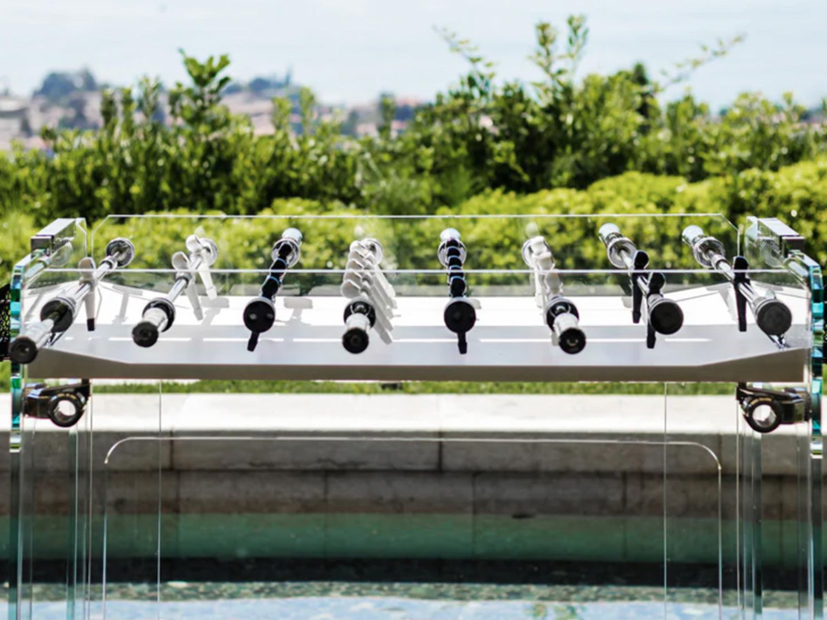 Teckell Christallino White Foosball Table Next To Pool