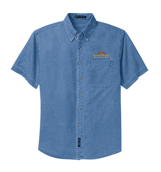 Embroidered Eddie Bauer Short Sleeve Fishing Shirt in Blue Gill