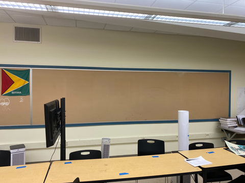 A cork board in a classroom