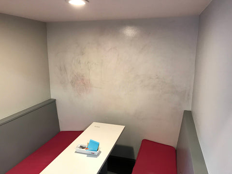 whiteboard paint showing signs of staining and ghosting