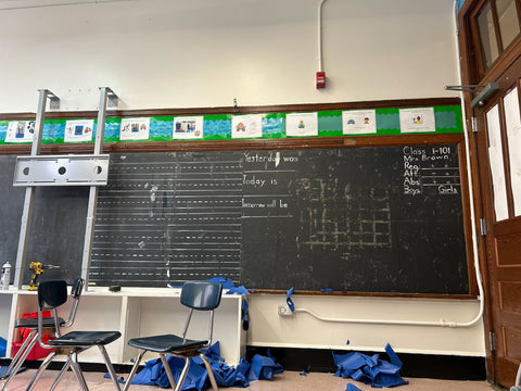 a chalkboard in a classroom setting