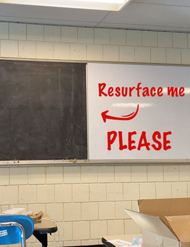 An arrow pointing at a chalkboard, along with the text "Resurface Me Please"