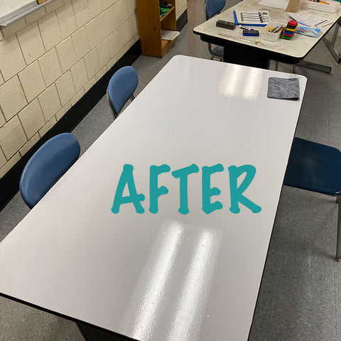 a table whiteboard resurfaced using Think Board peel and stick sheets