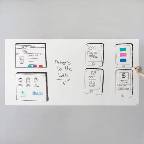 a Think Board containing drawings for web designs