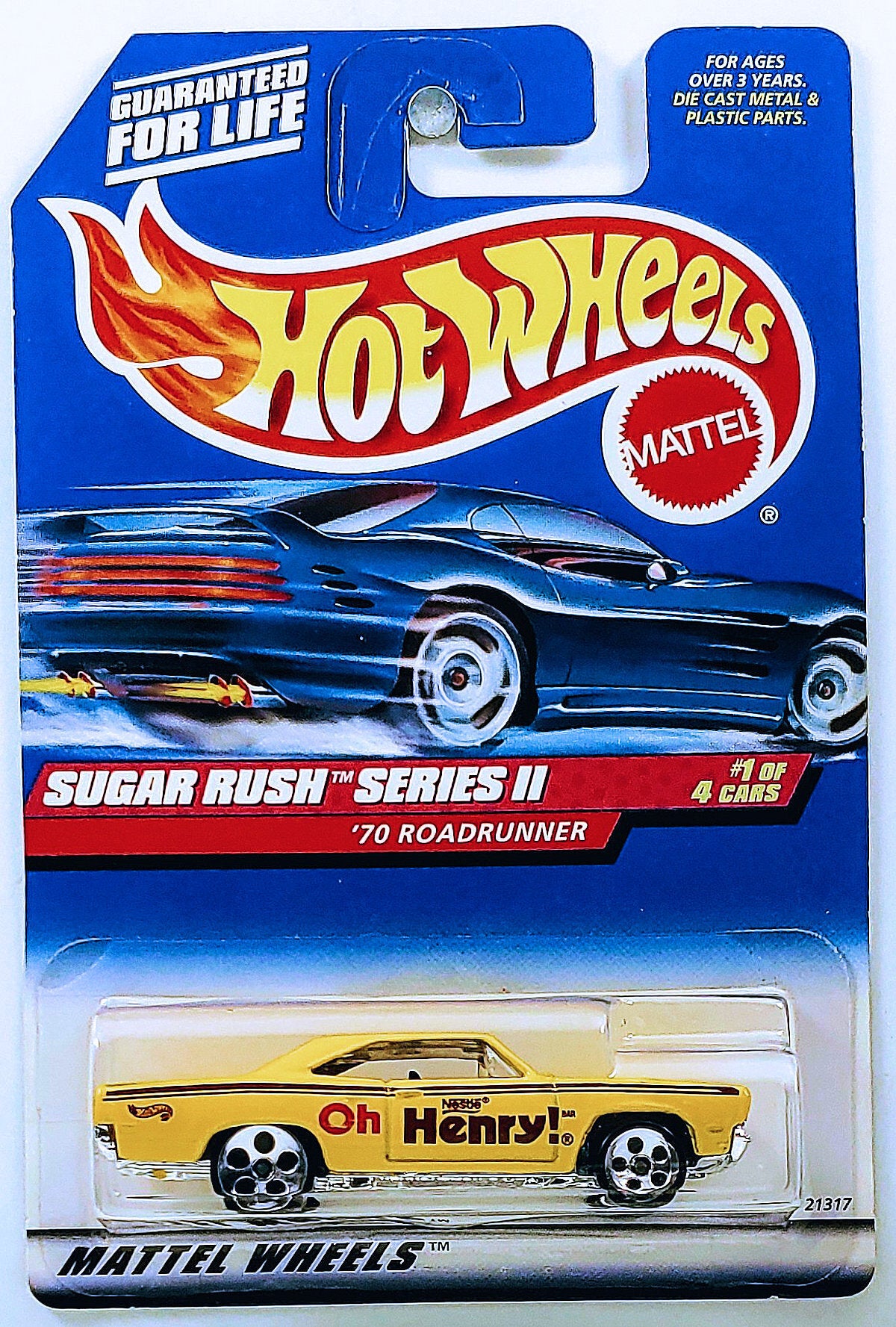 Hot Wheels 1999 - Collector # 969 - Sugar Rush Series II - '70 Roadrunner - Yellow / Oh Henry! - 5 Dots - USA