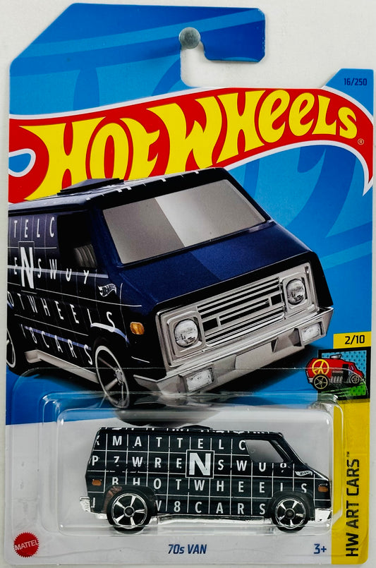 Carrinho Hot Wheels 70s Van Palavra Cruzada Azul Escuro