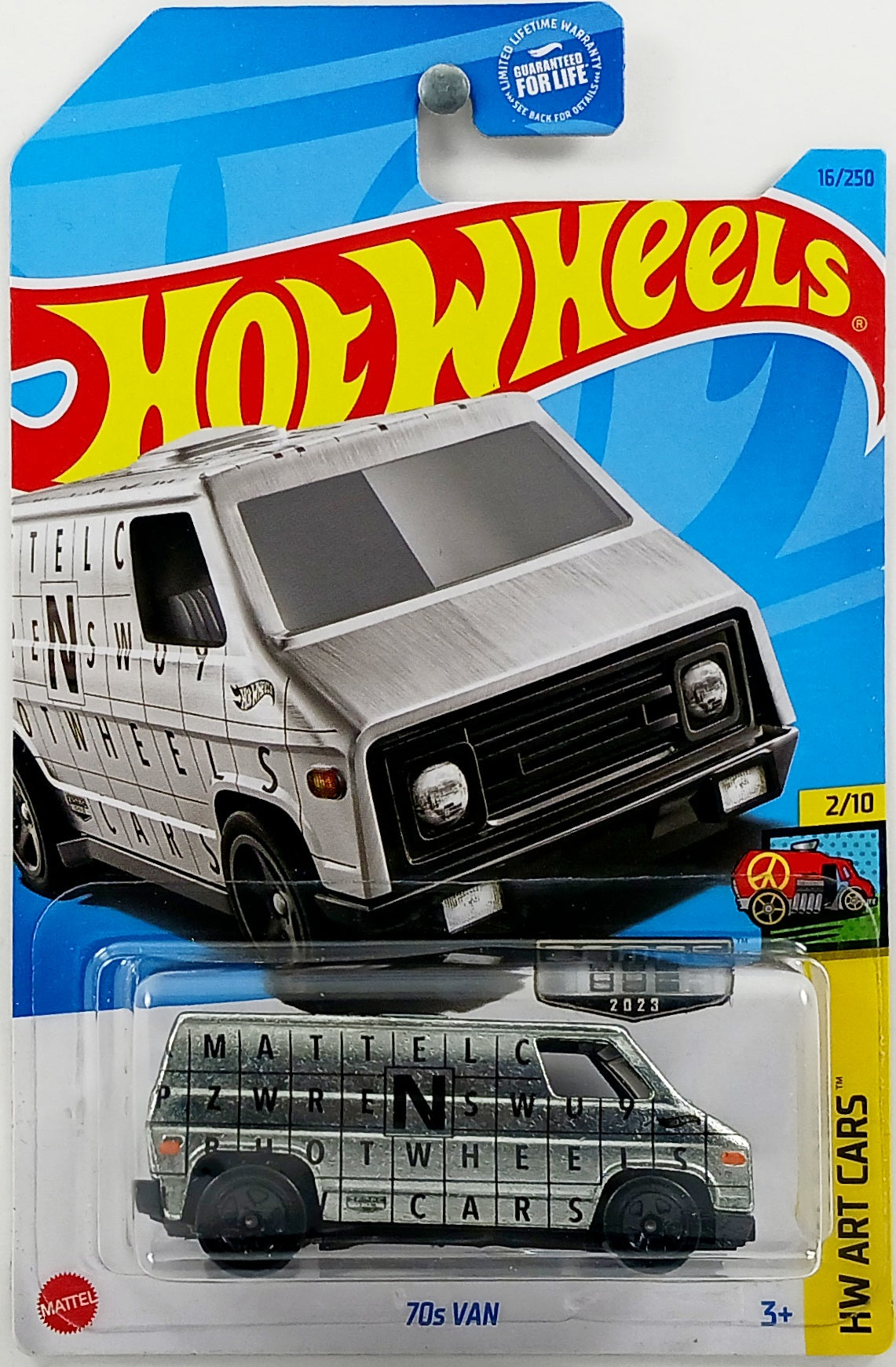 Hot Wheels 2023 - Collector # 016/250 - HW Art Cars 2/10 - 70s Van - Dark  Blue / Crossword Graphics - USA