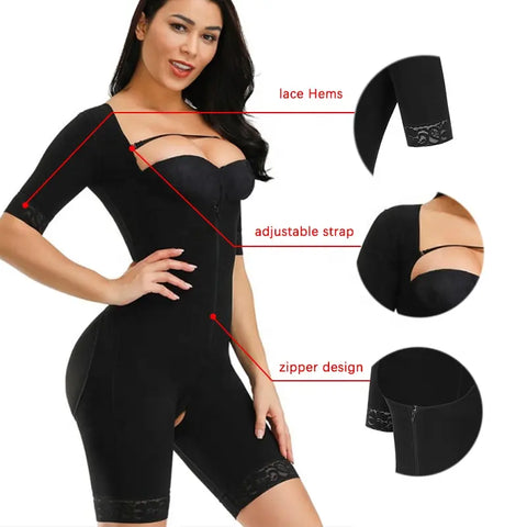 Arm Compression Open Bust Full Body Shaper, Butt Lift Hourglass Shaper