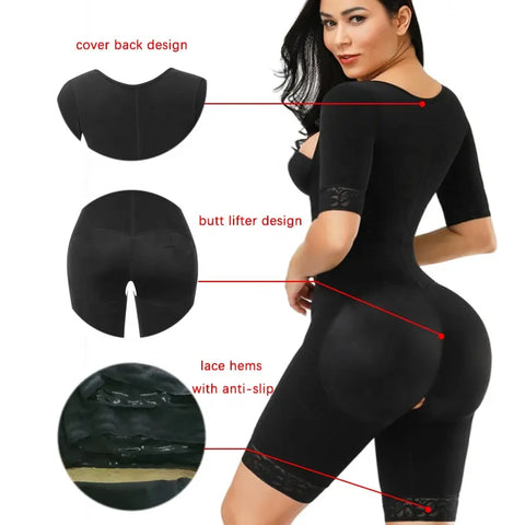 Arm Compression Open Bust Full Body Shaper, Butt Lift Hourglass Shaper