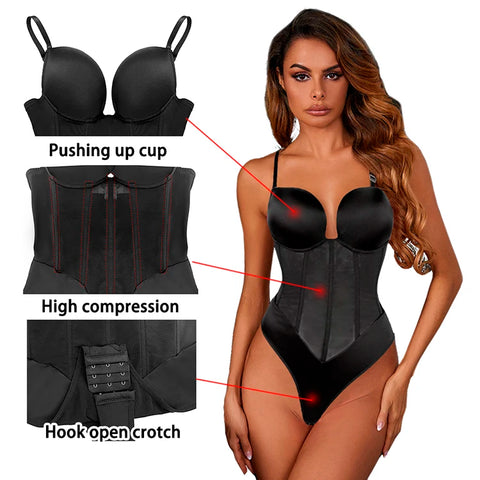 Built in Padded Bra Sculpting Bodysuit Shaper, Contour Thong Bodysuit