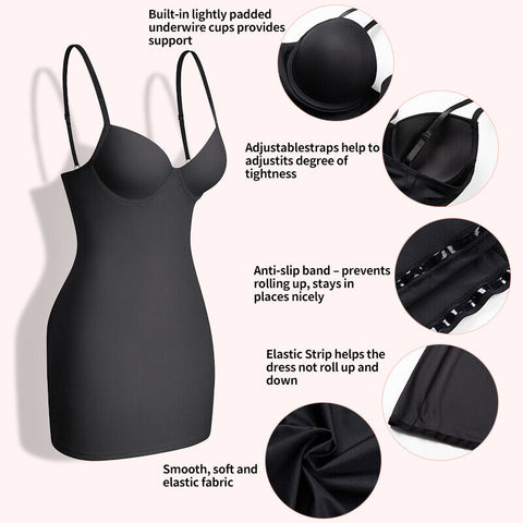 Seamless Shaper Dress with Built In Bra, Tummy Control Shapewear Dress