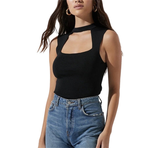 ASTR The Label Justine Ribbed Knit Cuttout Top - Black.