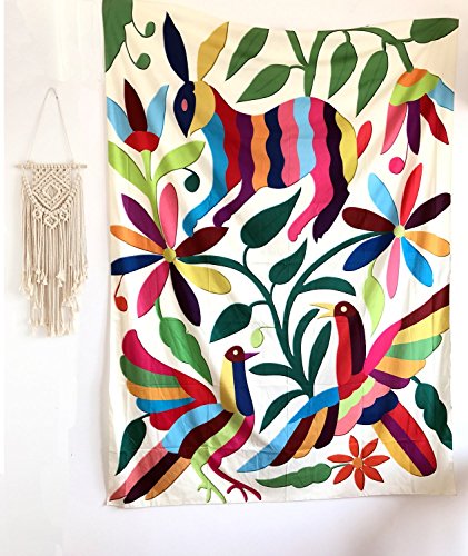 Otomi Mexican Tapestry Colorful Rabbit Wall Hanging Tapestry Fabric Wa - Art Latina