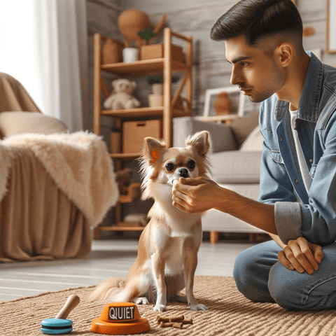 A Chihuahua owner addressing bark control with training methods.