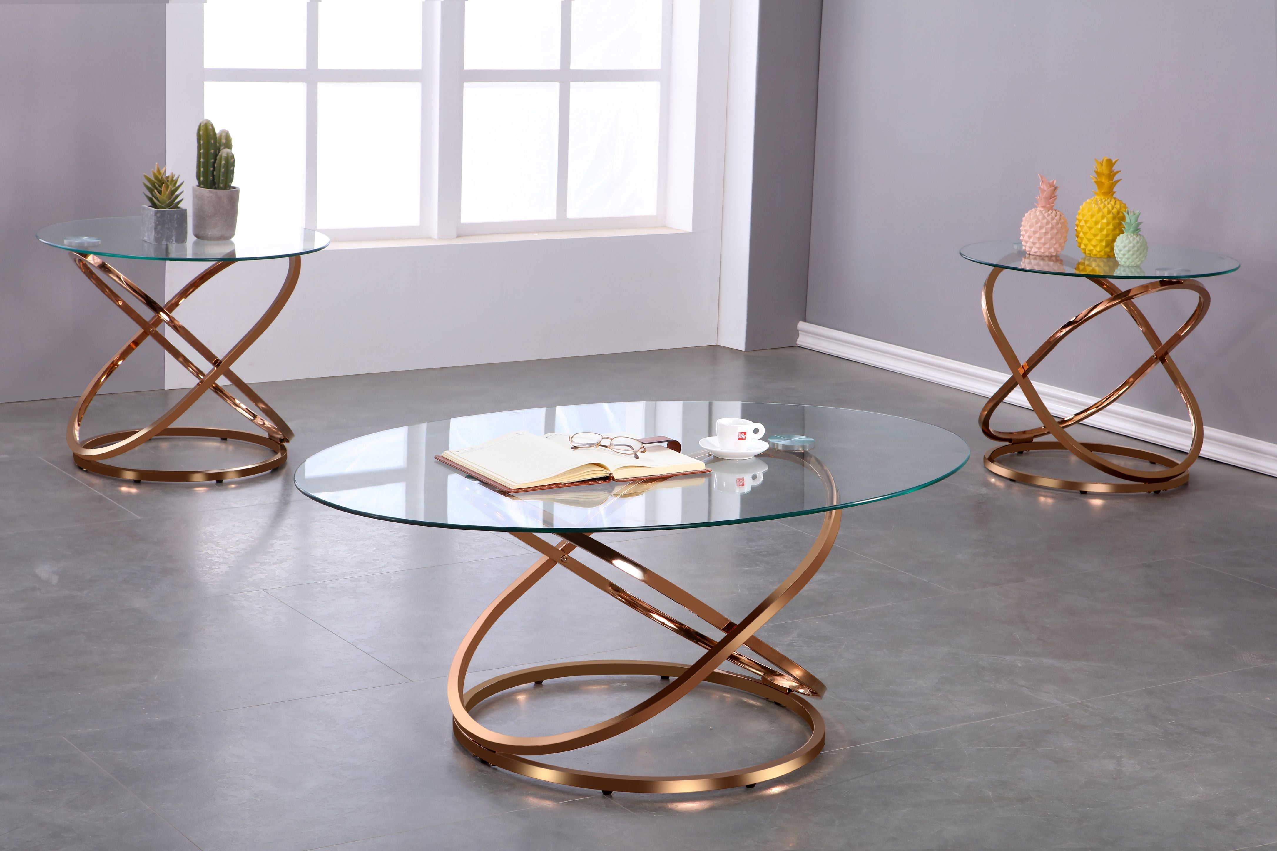 3 piece gold coffee table set