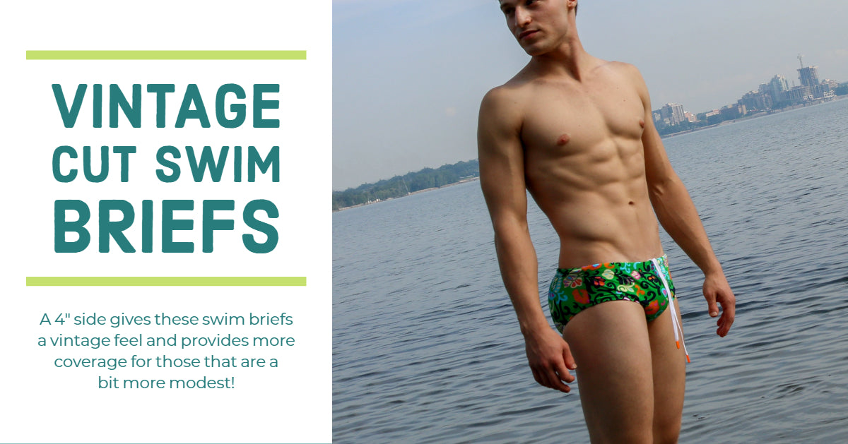 A 4" side gives these swim briefs a vintage feel and provides more coverage for those that are a bit more modest!