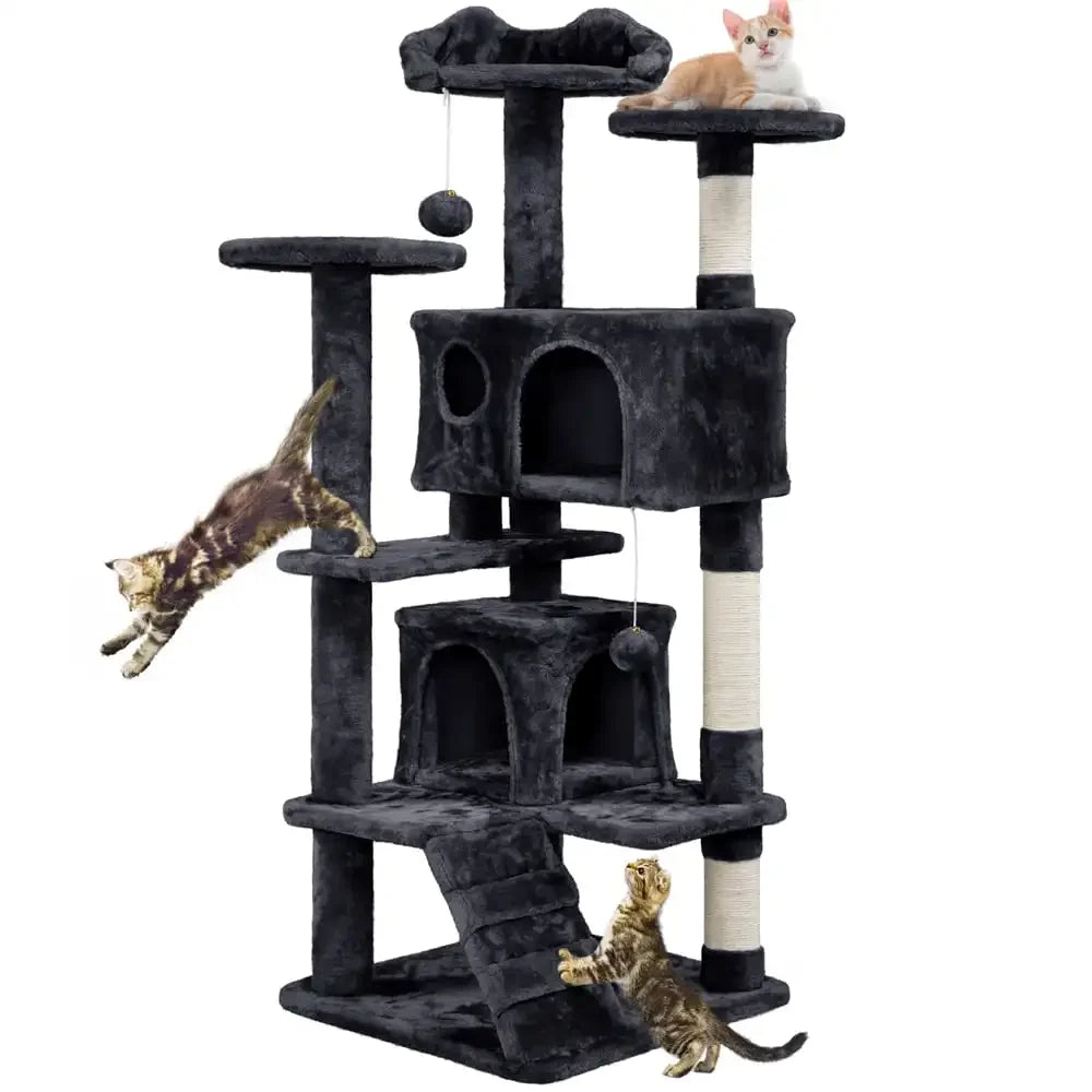 BOUSSAC 54.5" Double Condo Cat Tree with Scratching Post Tower, Solid and Stable Design Cat Condo,pet Accessories