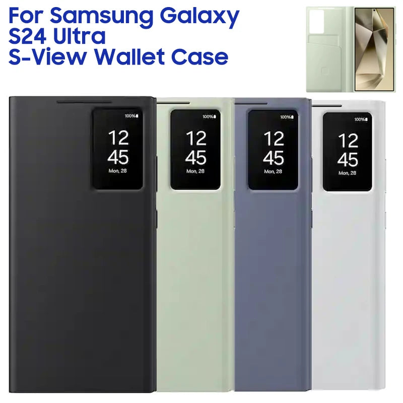 Smart View Wallet Flip Case For Samsung Galaxy S24 Ultra SM-S928B Smart View Phone Case Cover