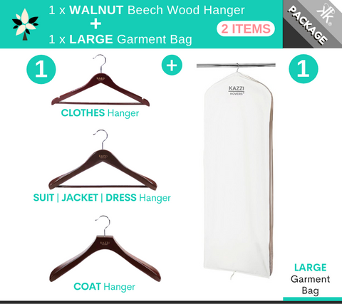Kazzi Kovers LARGE Garment Bag + WALNUT Wood Hanger