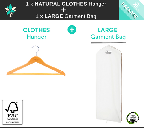 Natural Wood CLOTHES Hanger + LARGE Garment Bag