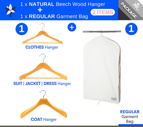 Kazzi Kovers REGULAR Garment Bag + NATURAL Wood Hanger