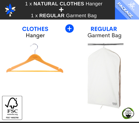 Natural CLOTHES Hanger + REGULAR Garment Bag