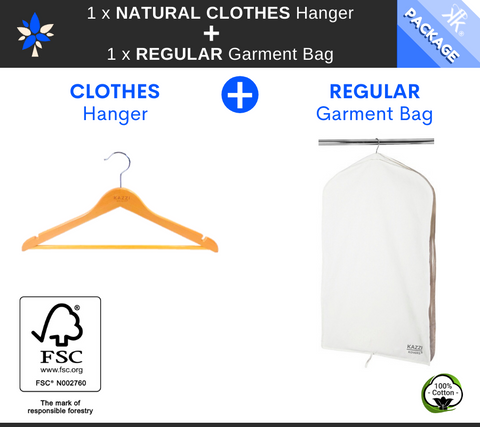 Natural CLOTHES Hanger + REGULAR Garment Bag