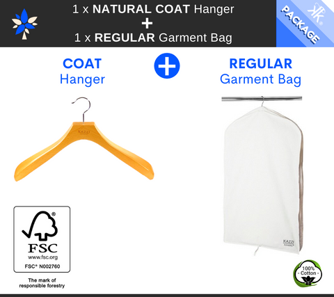 Kazzi Kovers REGULAR Garment Bag + NATURAL COAT Wood Hanger