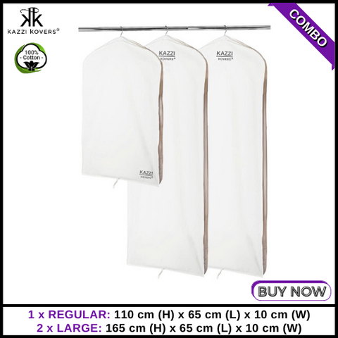 1 REGULAR x 2 LARGE Garment Bags | 100% Cotton