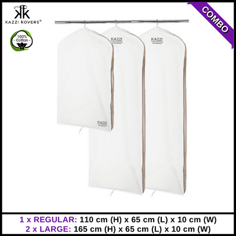 1 REGULAR x 2 LARGE Garment Bags | 100% Cotton