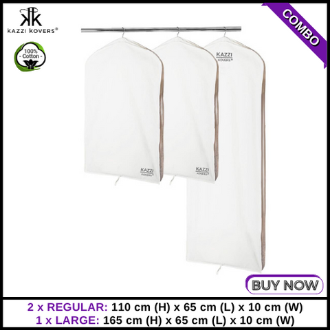 2 REGULAR x 1 LARGE Garment Bags | 100% Cotton