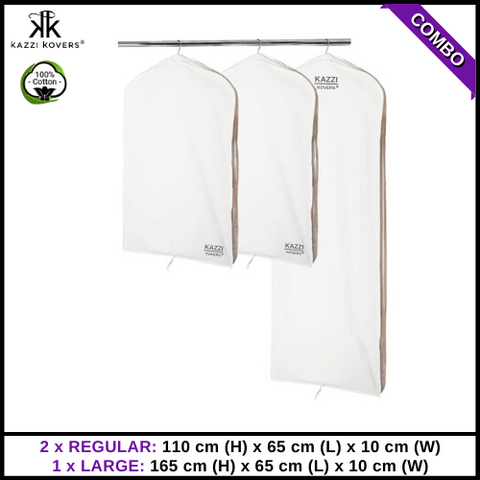 2 REGULAR x 1 LARGE Garment Bags | 100% Cotton