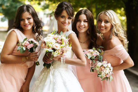Bride and bridesmaids on the wedding day