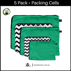Green Envy & Chevron Print | 5 Pack Packing Cells | 100% Cotton