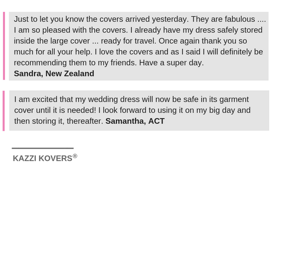 Kazzi Kovers Testimonials Reviews