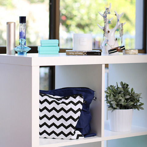 Navy blue and chevron handbag dust bags