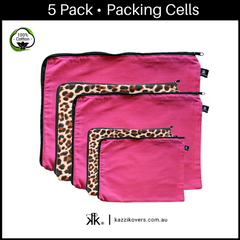 Fuchsia Pink + Leopard Print | 5 Pack Packing Cells | 100% Cotton