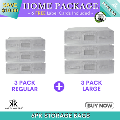 Storage Bags - HOME PACKAGE - Light Grey (6 Pack)