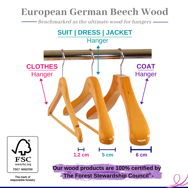 Kazzi Kovers European Beech Wood Hangers | Size Guide