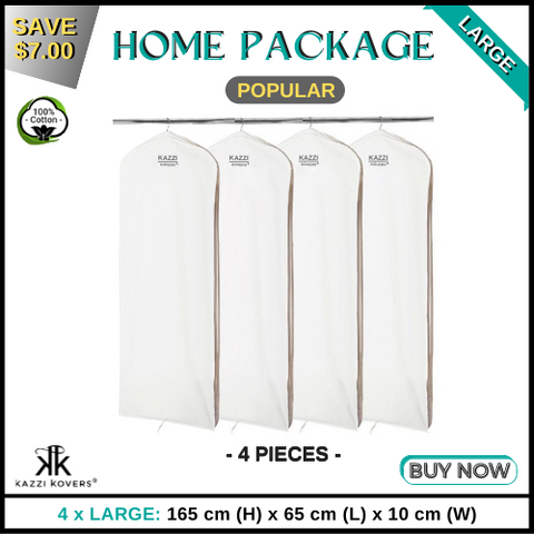 4PK Long Garment Bags | Cream