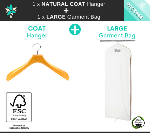 Kazzi Kovers LARGE Garment Bag + NATURAL COAT Wood Hanger