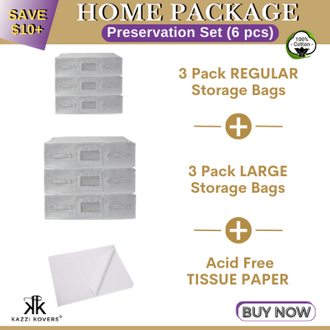 Preservation Set | 6pcs Light Grey Storage Bags + Acid Free Tissue Paper